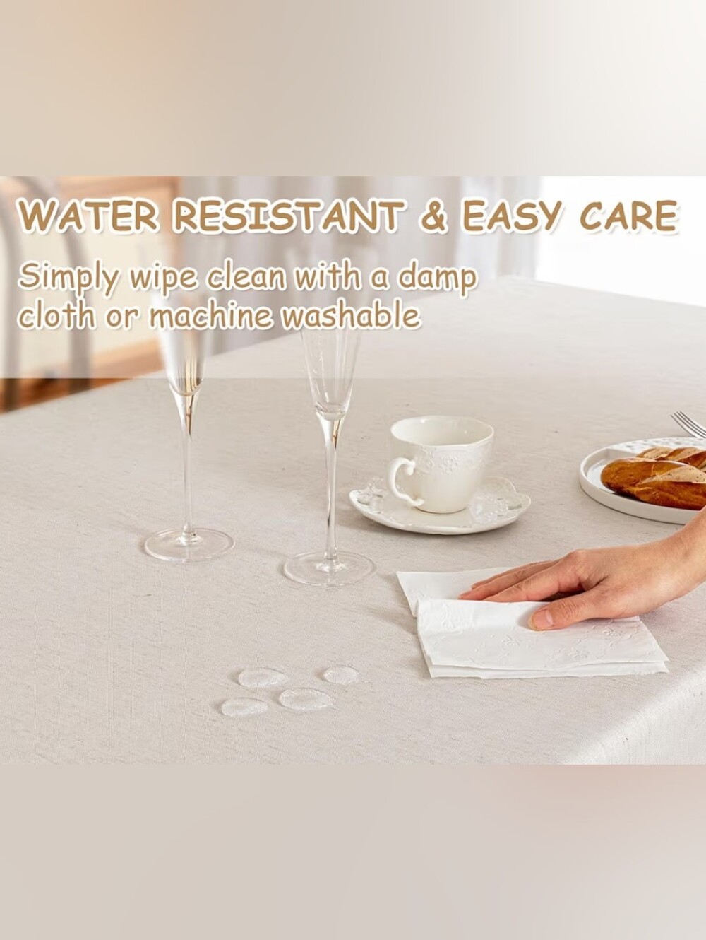 Linen Look Washable Tablecloth With Tassels 102x60 Rectangular - Picture 4 of 6